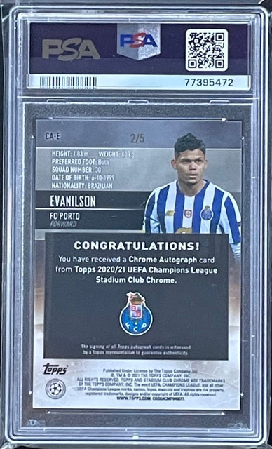 2020 Stadium Club Chrome Evanilson Red Wave Refractor Auto Rookie #E #2/5 - back