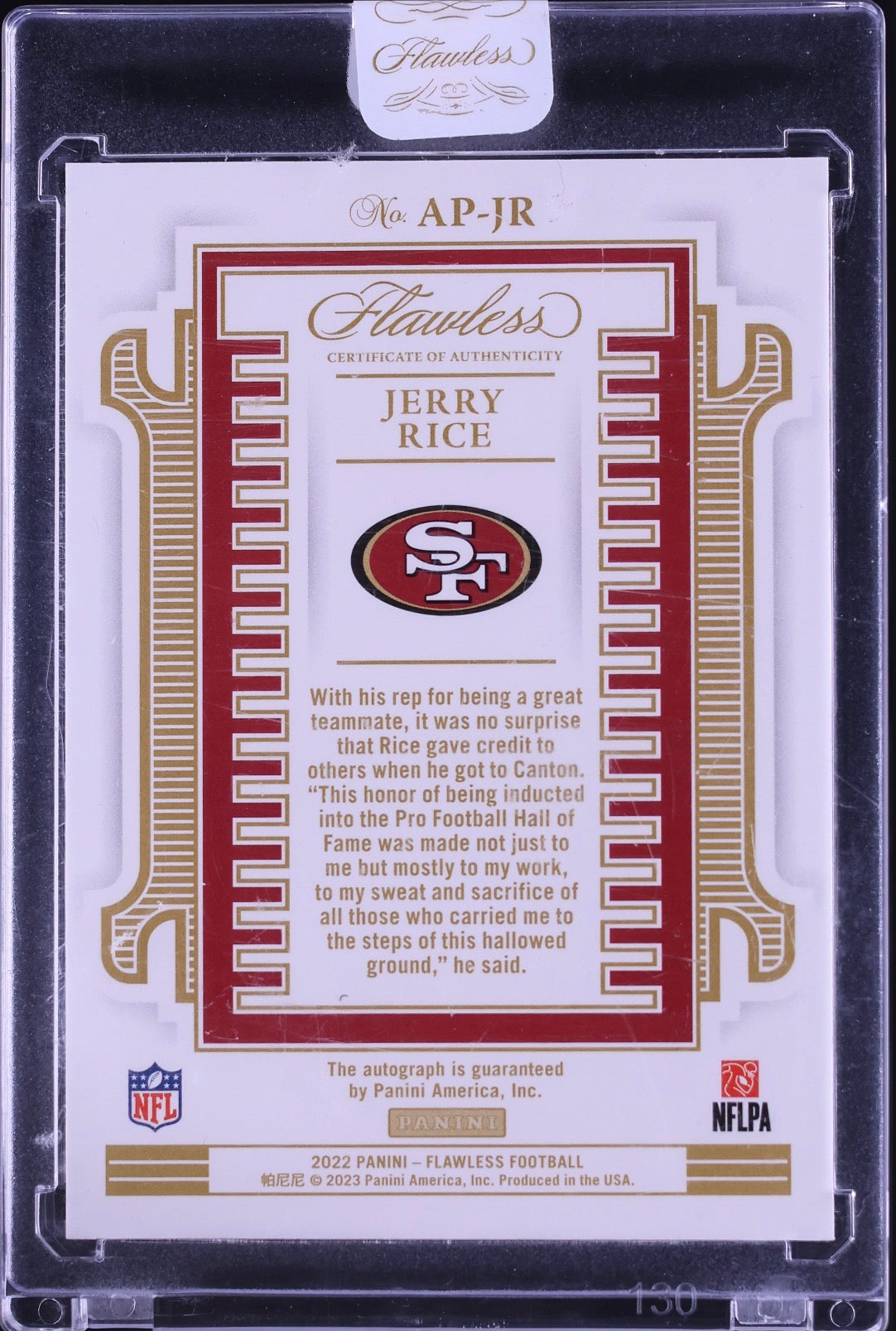 2022 Panini Flawless Jerry Rice All-Pro Ink Silver Auto /10 Sealed - back