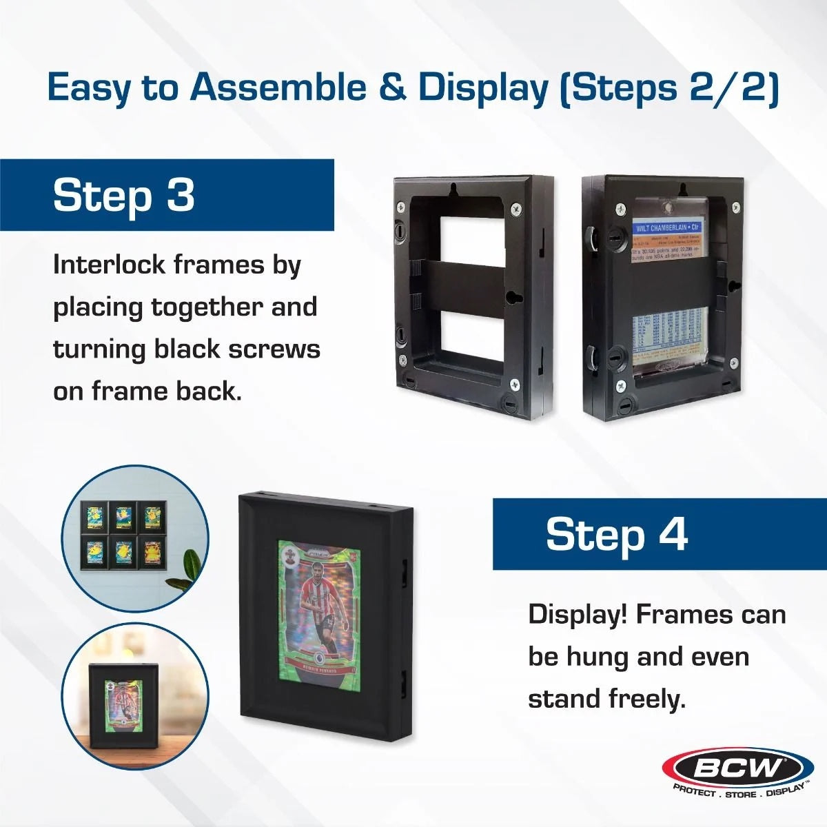 Interlocking Card Display Frames - wall mountable - assembly steps 3 & 4