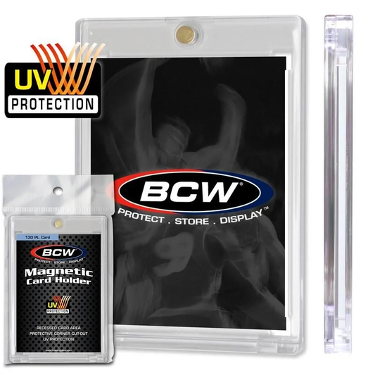 BCW Magnetic Card Holder Standard Card Size 130 PT thickness - Front and side with holder in pack UV protected