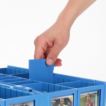 12 Pack Partition Organizers Blue Color - 3,200 cards blue-color bin with partition in hand being slotted into place