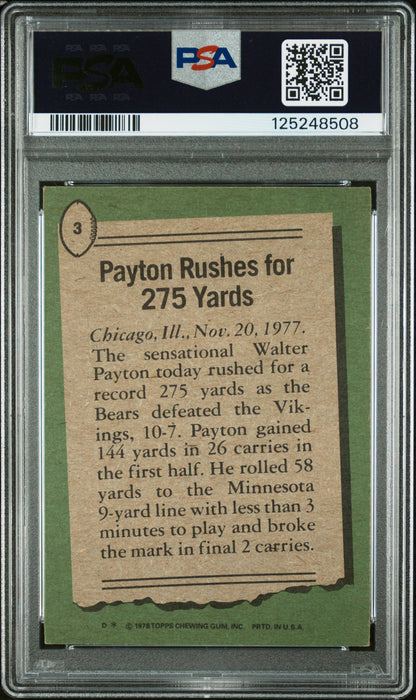 1978 Topps Walter Payton #3 PSA 2 Auto 10 Chicago Bears - back