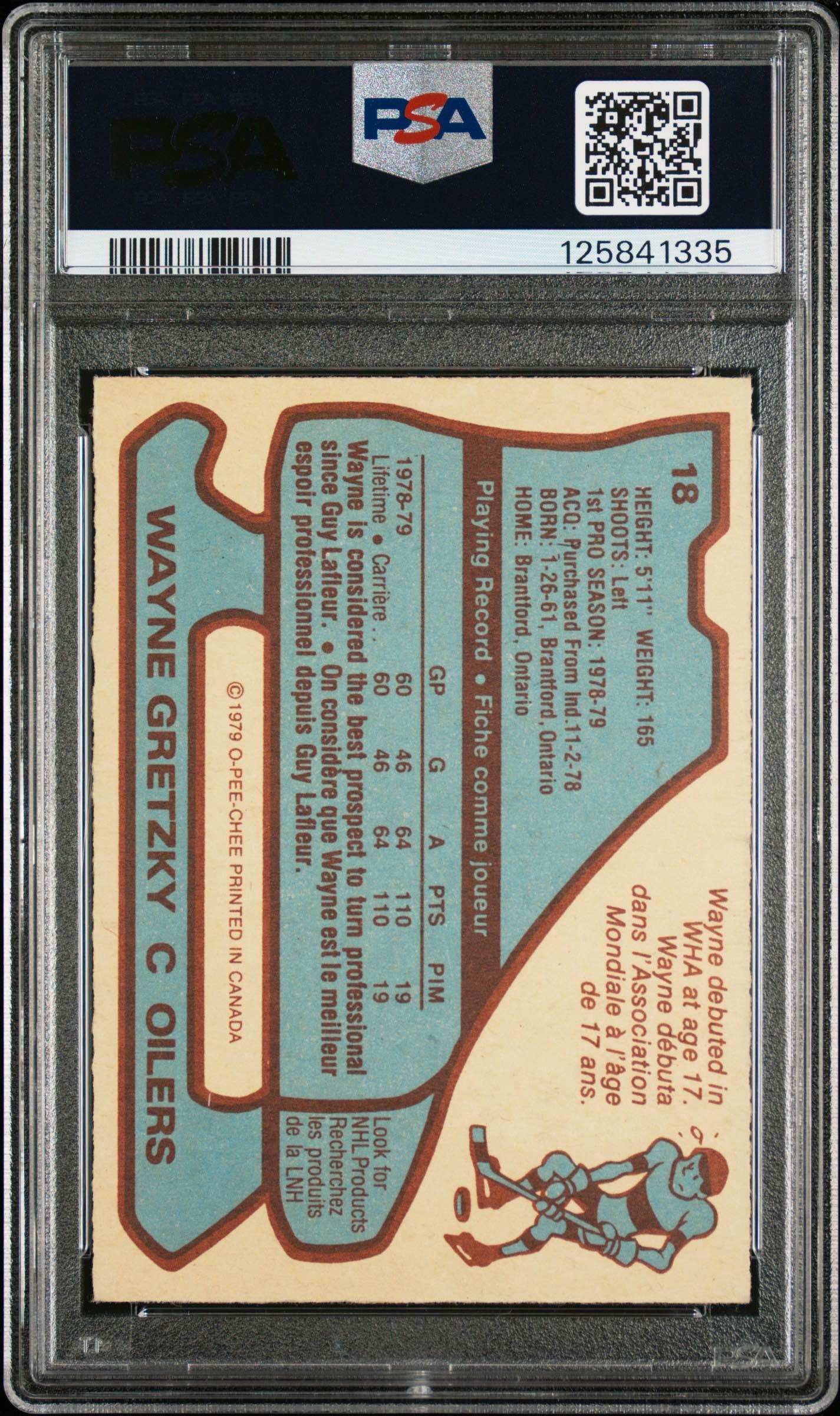 1979 O-Pee-Chee Wayne Gretzky Rookie #18 Auto PSA 5 Auto Auth - back