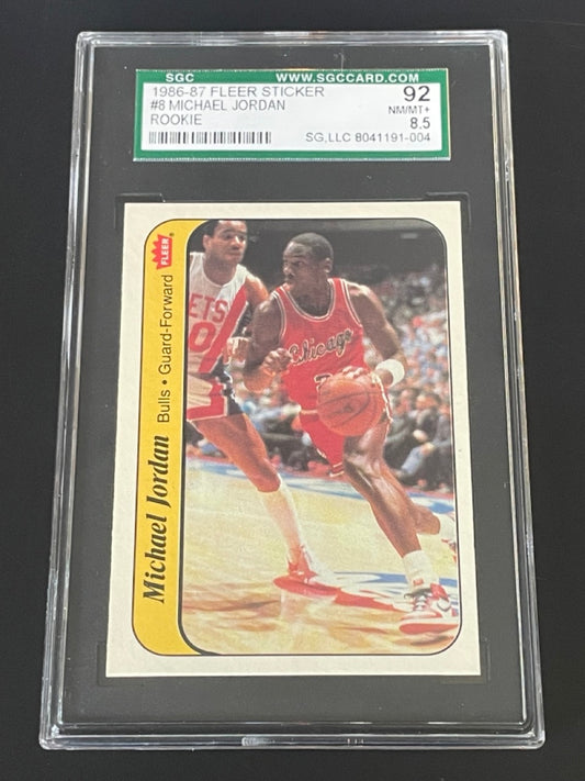 1986 Fleer Sticker Michael Jordan Rookie Card #8 SGC 8.5 NM-MT+ Chicago Bulls