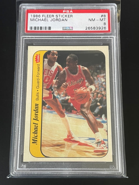 1986 Fleer Sticker Michael Jordan Rookie Card #8 PSA 8 Chicago Bulls