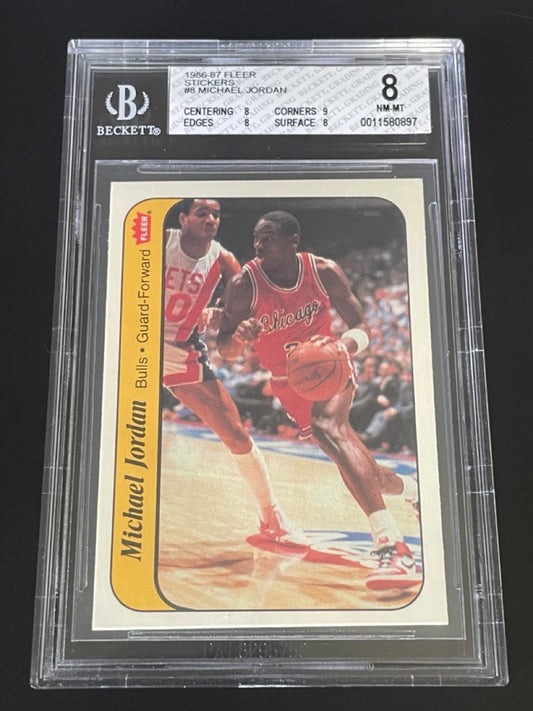 1986 Fleer Sticker Michael Jordan Rookie Card #8 BGS 8 Chicago Bulls