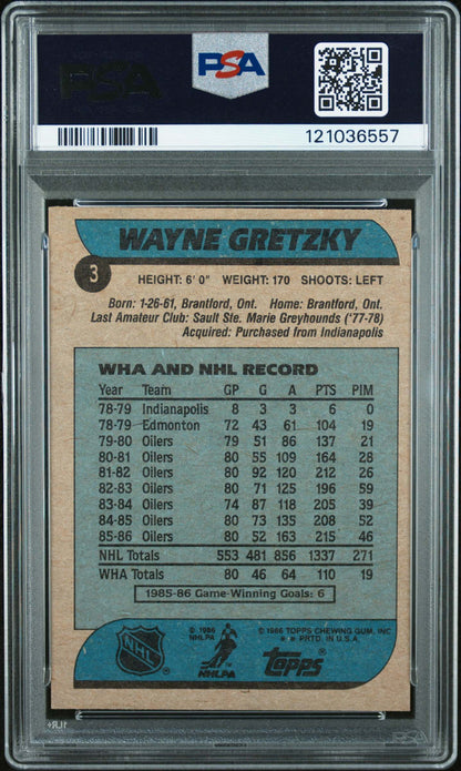 1986 Topps Wayne Gretzky #3 PSA 8 Auto 10 - back