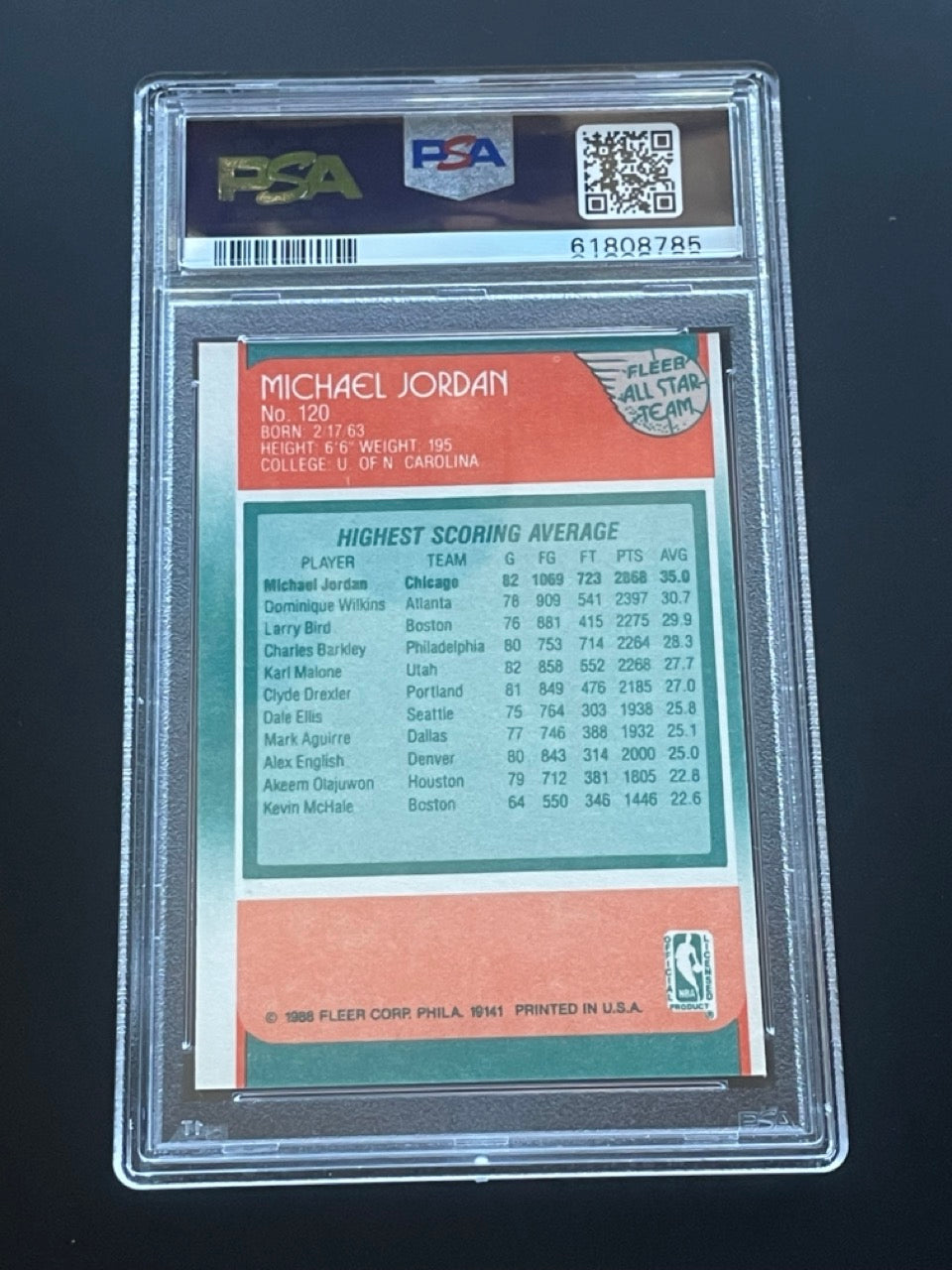 1988 Fleer Michael Jordan All-Star #120 PSA 6 Chicago Bulls - back