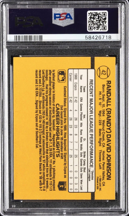 1989 Donruss Randy Johnson RC #42 PSA 10 Auto 10 - back