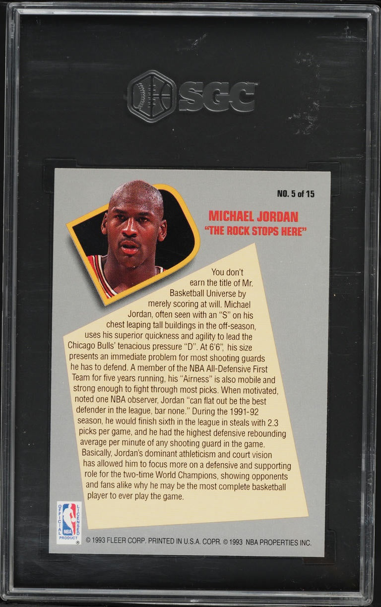 1992 Fleer Michael Jordan Total D #5 SGC 10 GEM MINT - back