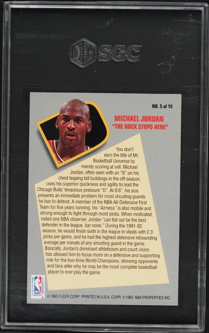 1992 Fleer Michael Jordan Total D #5 SGC 10 GEM MINT - back