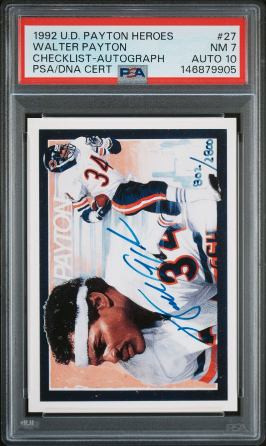 1992 Upper Deck Football Heroes /2800 Walter Payton PSA 7 Auto 10