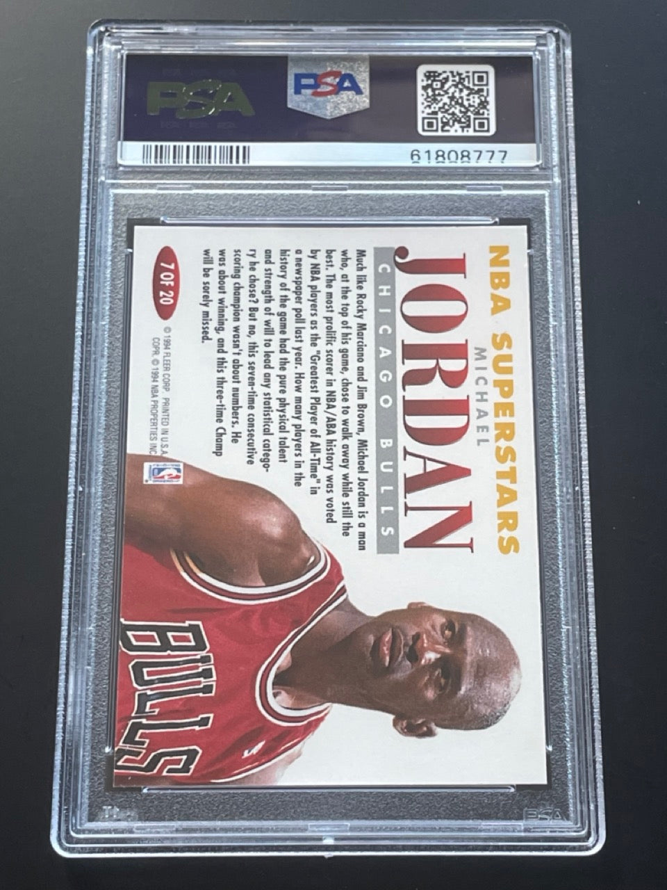 1993 Fleer NBA Superstars Michael Jordan #7 PSA 9 Chicago Bulls - back