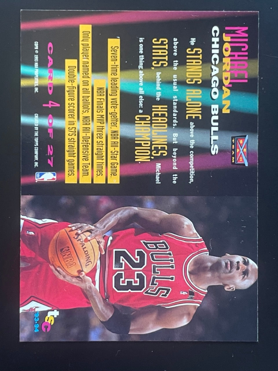 1993 Topps Michael Jordan Beam Team #4 Chicago Bulls - back