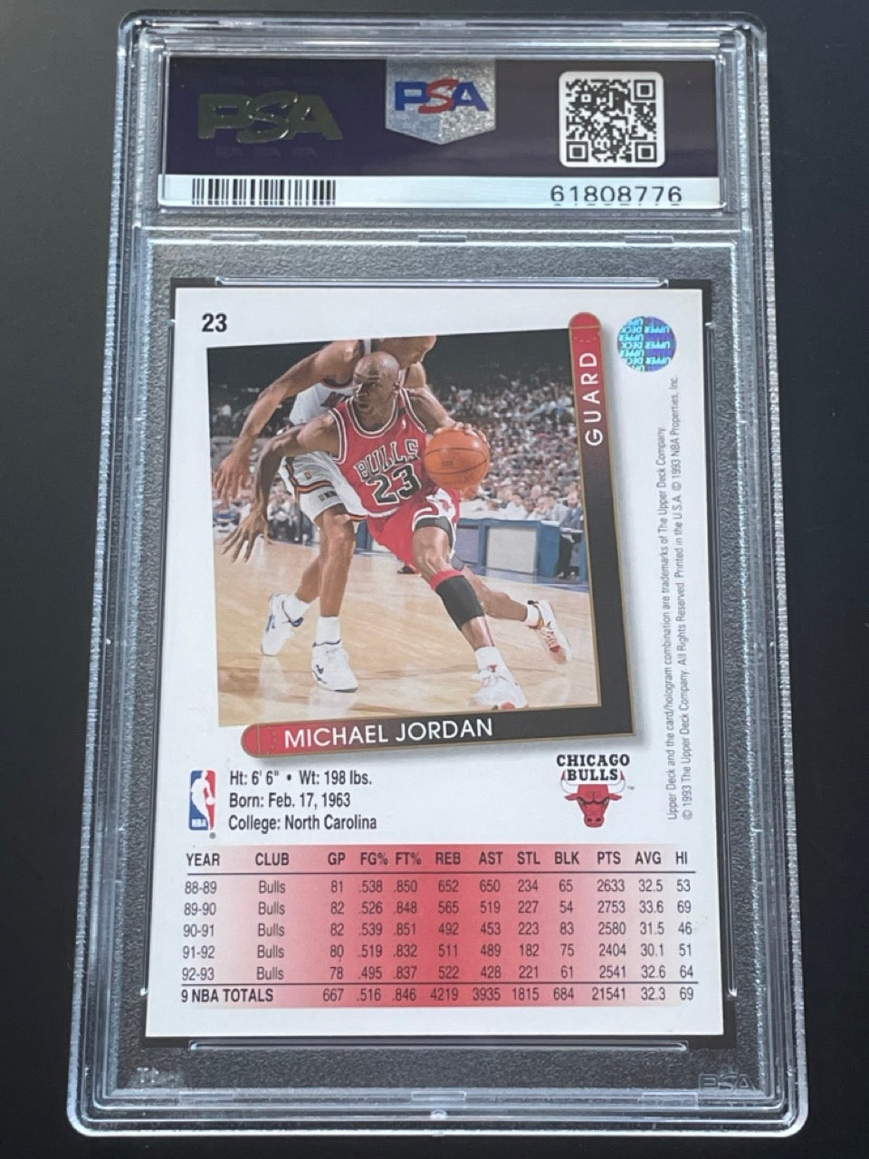 1993 Upper Deck Michael Jordan #23 PSA 9 Chicago Bulls - back