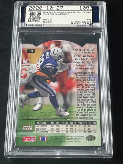 1994 SP Marshall Faulk Rookie Foil Die-Cut #3 PSA 10 Indianapolis Colts - back