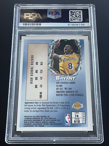 1996 Finest Kobe Bryant Rookie #74 PSA 8 Lakers - back