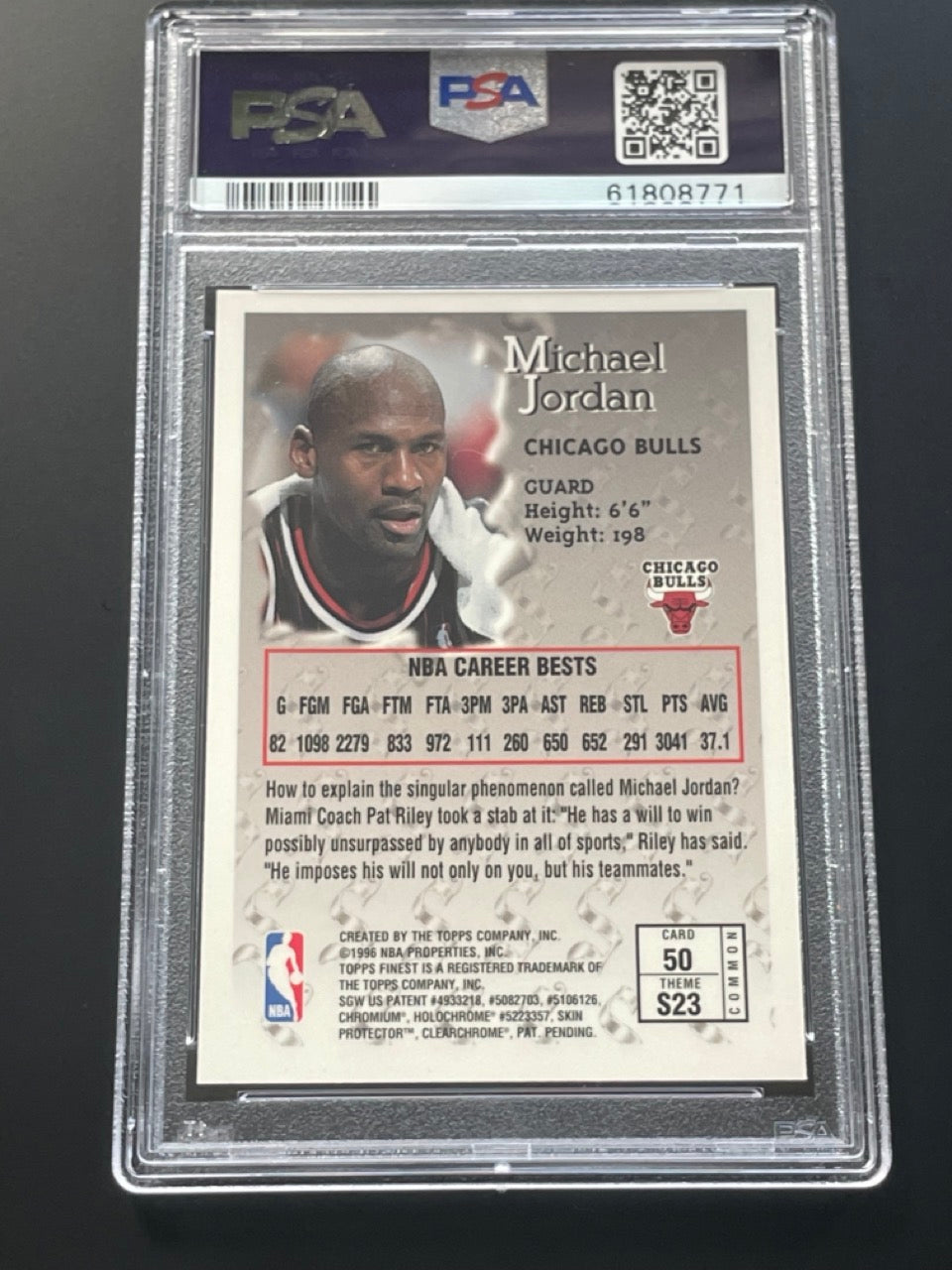 1996 Finest Michael Jordan #50 With Coating PSA 9 Chicago Bulls - back