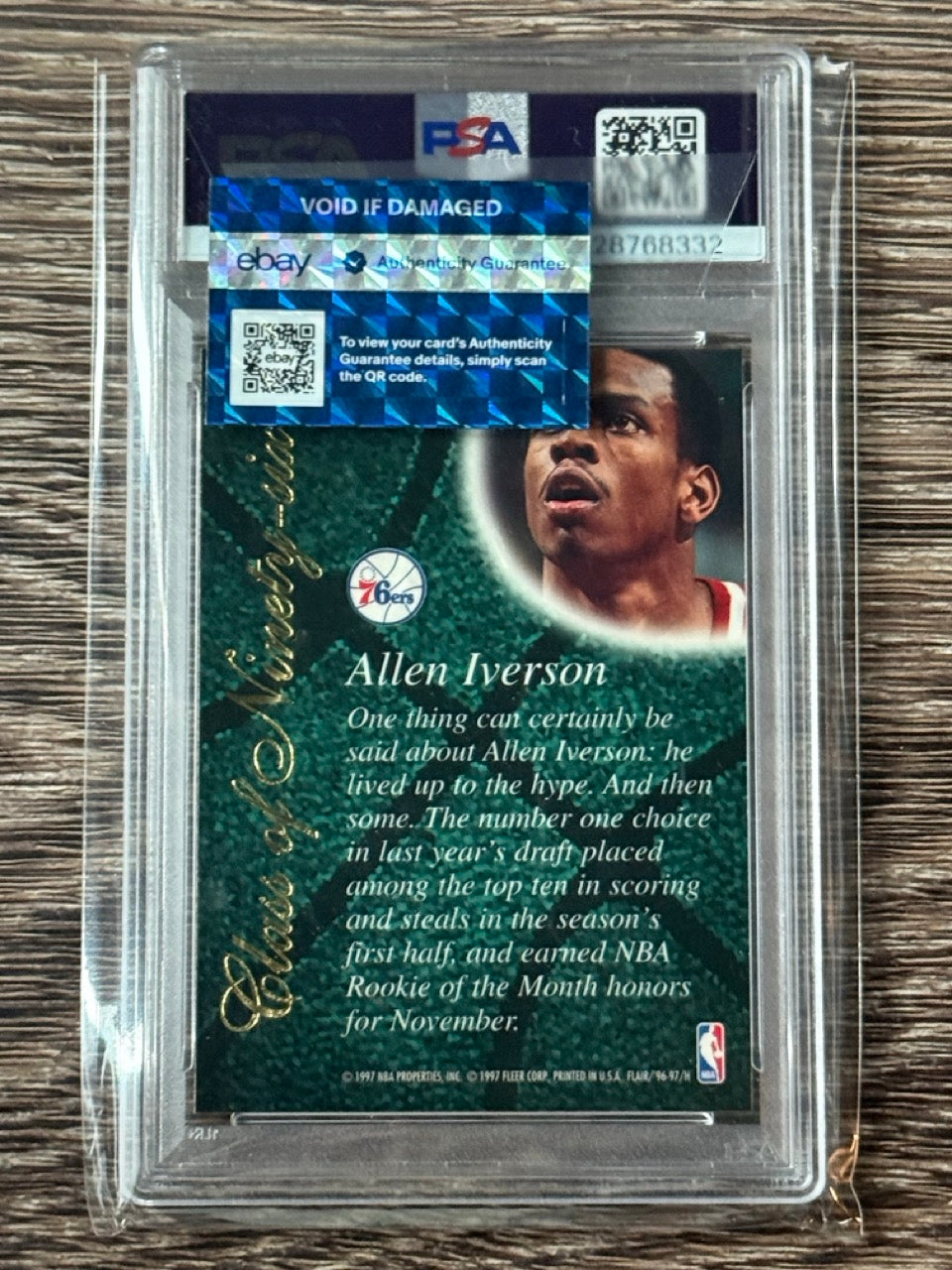 1996 Flair Showcase Allen Iverson Class of '96 RC #10 PSA 10 - back