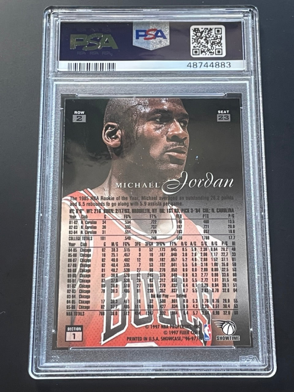 1996 Flair Showcase Michael Jordan Row 2 #23 PSA 9 Chicago Bulls - back