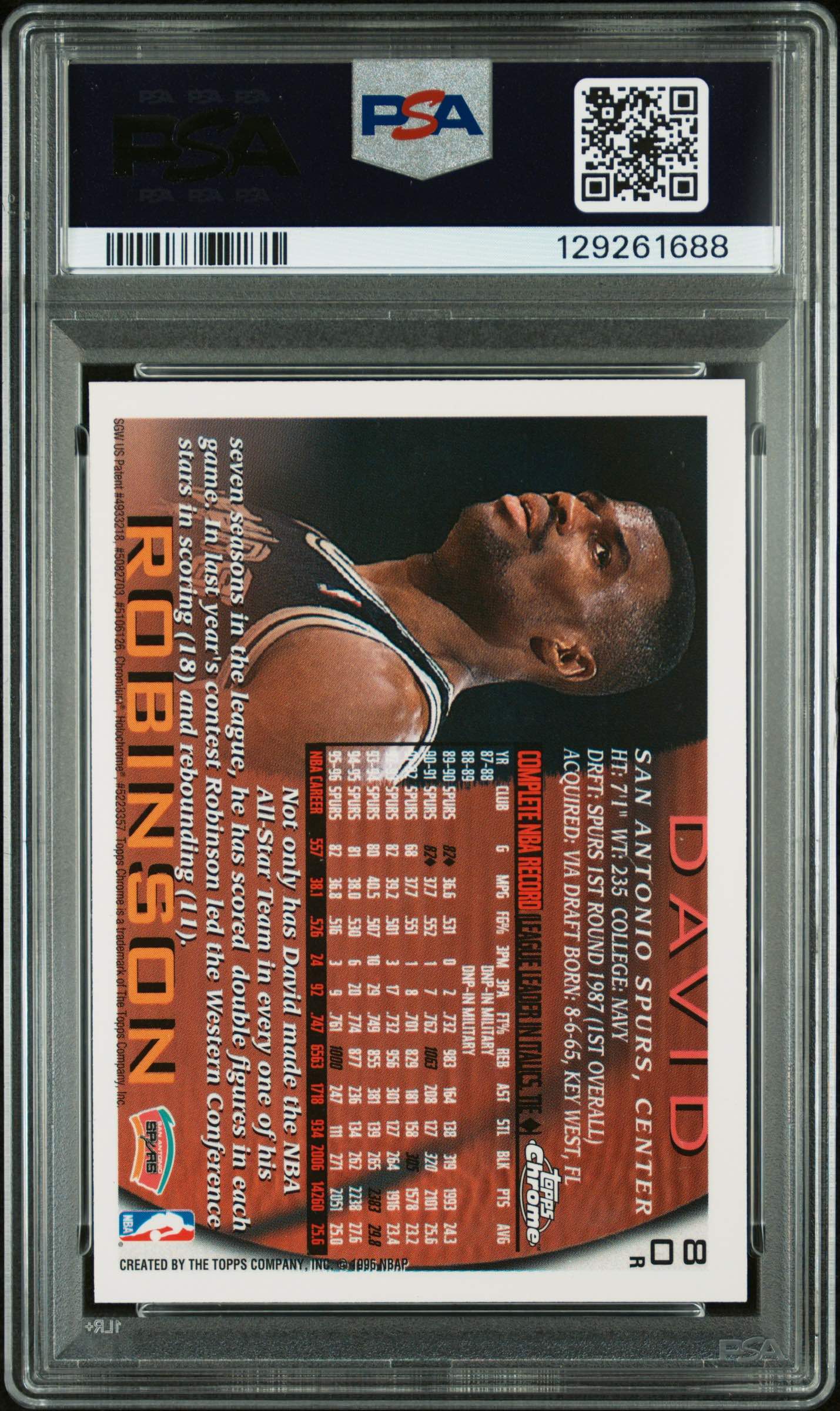 1996 Topps Chrome David Robinson w/ Jordan #80 Refractor PSA 9 - back