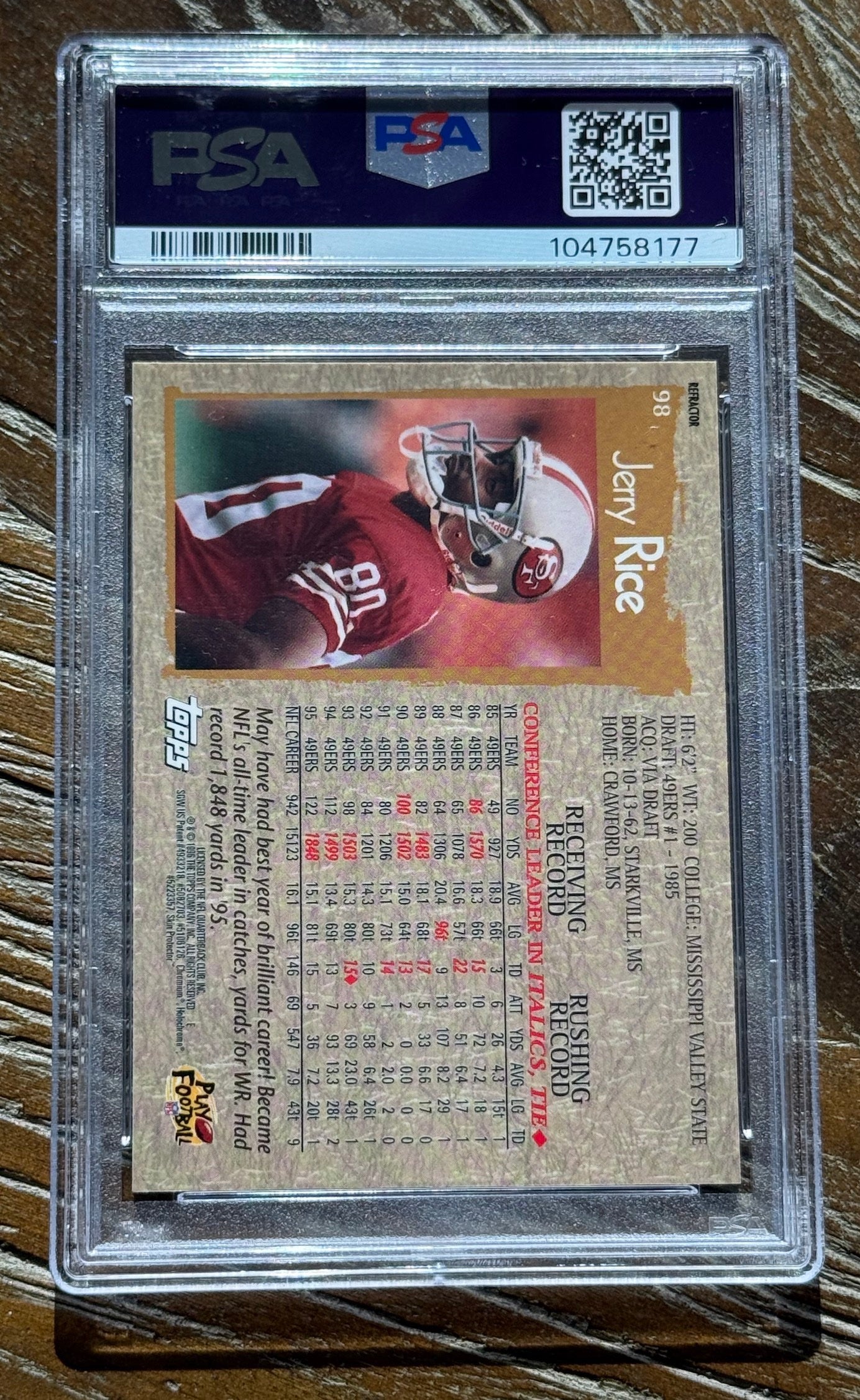 1996 Topps Chrome Jerry Rice Refractor #98 PSA 9 - Back