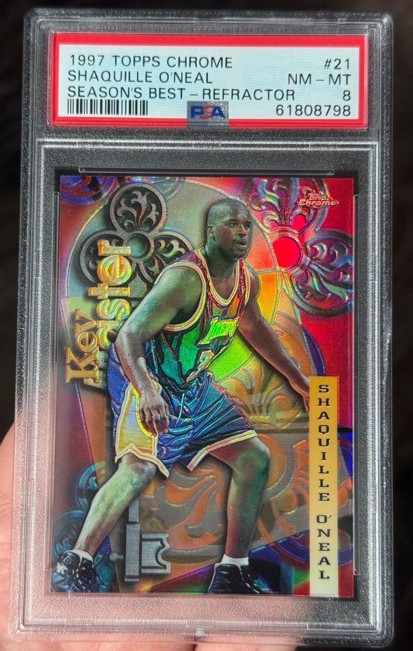 1997 Topps Chrome Shaquille O'Neal Season's Best Refractor #21 PSA 8 front