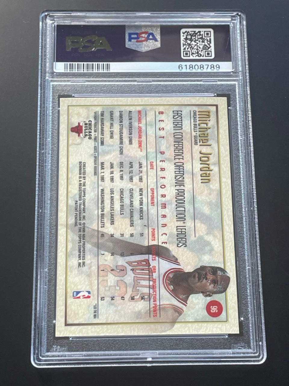 1997 Bowman's Best Michael Jordan #96 PSA 8 Chicago Bulls - back