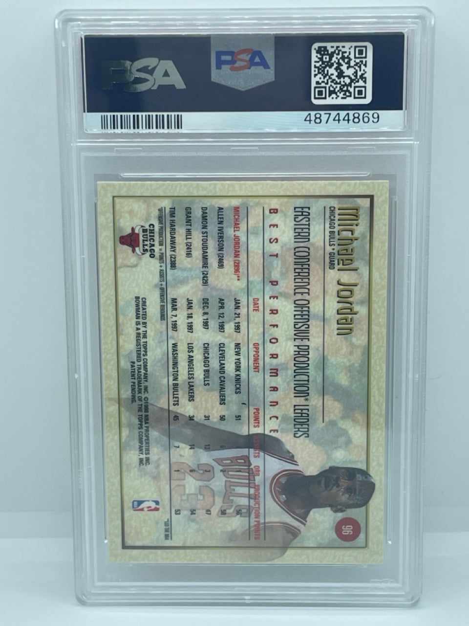 1997 Bowman's Best Michael Jordan #96 PSA 9 Chicago Bulls - back