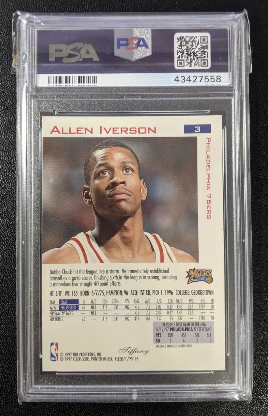 1997 Fleer Allen Iverson Tiffany #3 PSA 9 - back