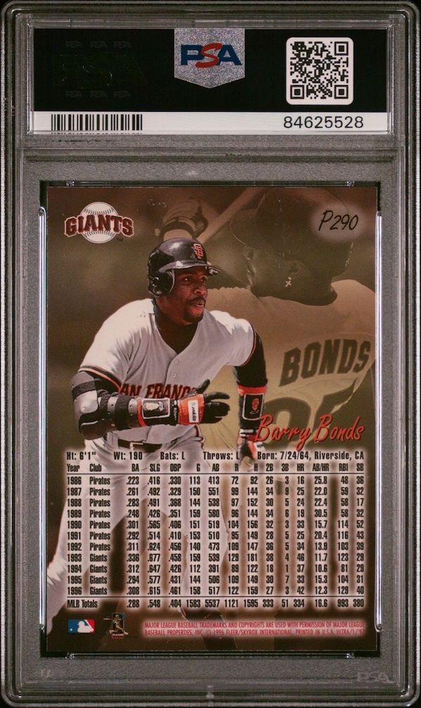 1997 Fleer Ultra Barry Bonds Platinum Medallion #P290 PSA 9 MINT - back