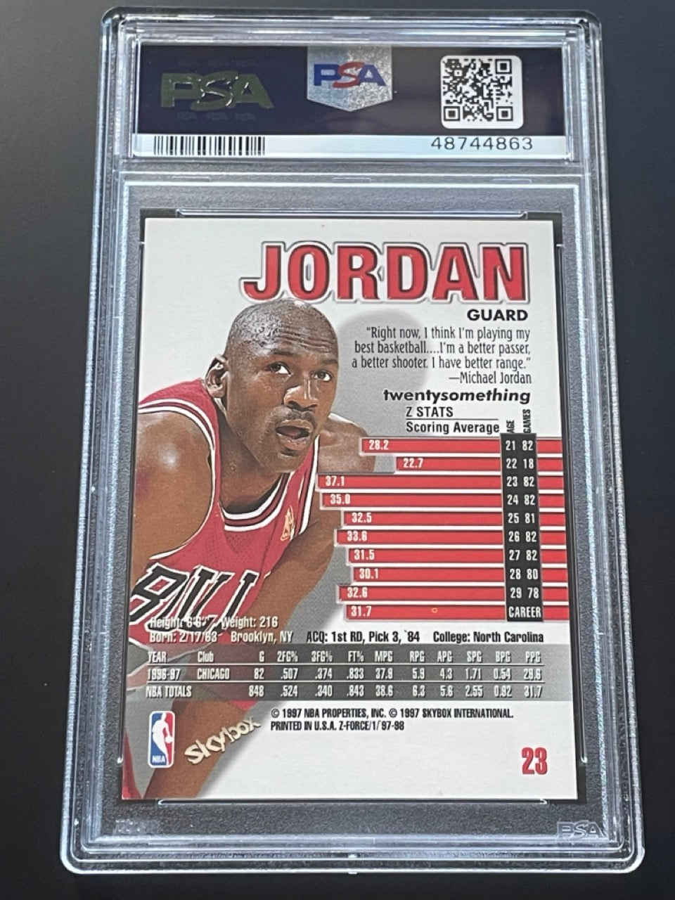 1997 Skybox Z-Force Michael Jordan #23 PSA 9 Chicago Bulls - back