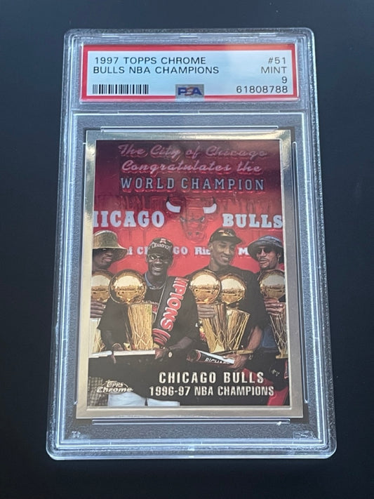 1997 Topps Chrome Chicago Bulls NBA Champions #51 PSA 9
