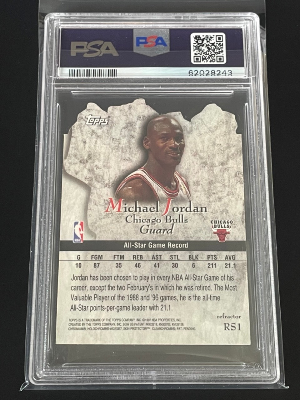 1997 Topps Rock Stars Michael Jordan Refractor #RS1 PSA 9 Chicago Bulls - back