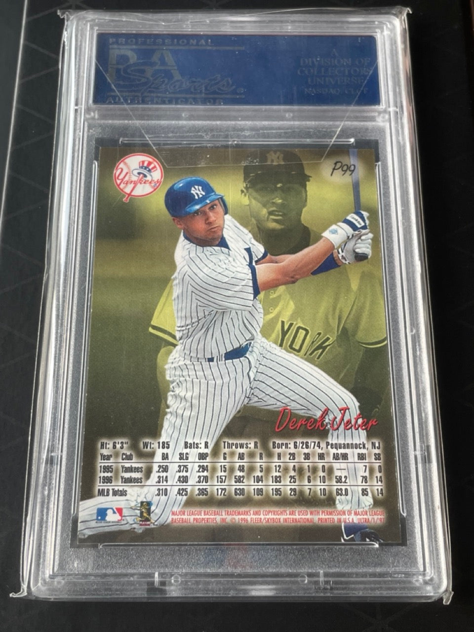 1997 Ultra Derek Jeter Platinum Medallion #P99 PSA 9 NY Yankees - back