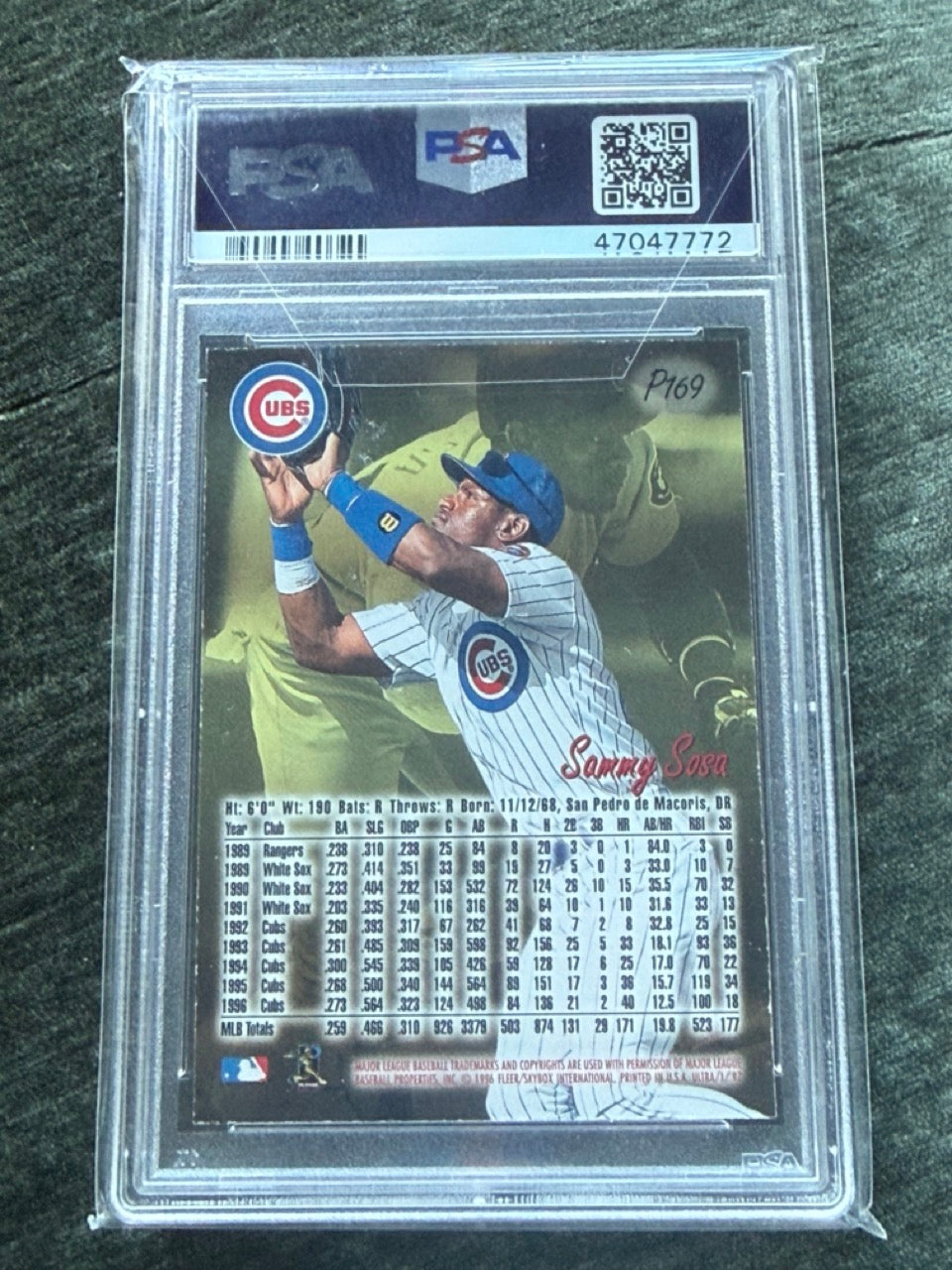 1997 Ultra Sammy Sosa Platinum Medallion #P169 PSA 8 Chicago Cubs - back