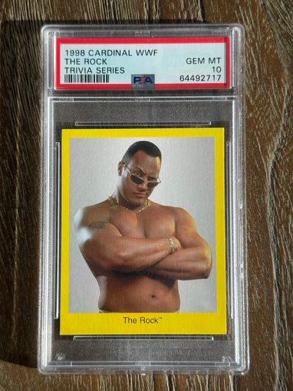 1998 Cardinal WWF The Rock Trivia Series PSA 10 front
