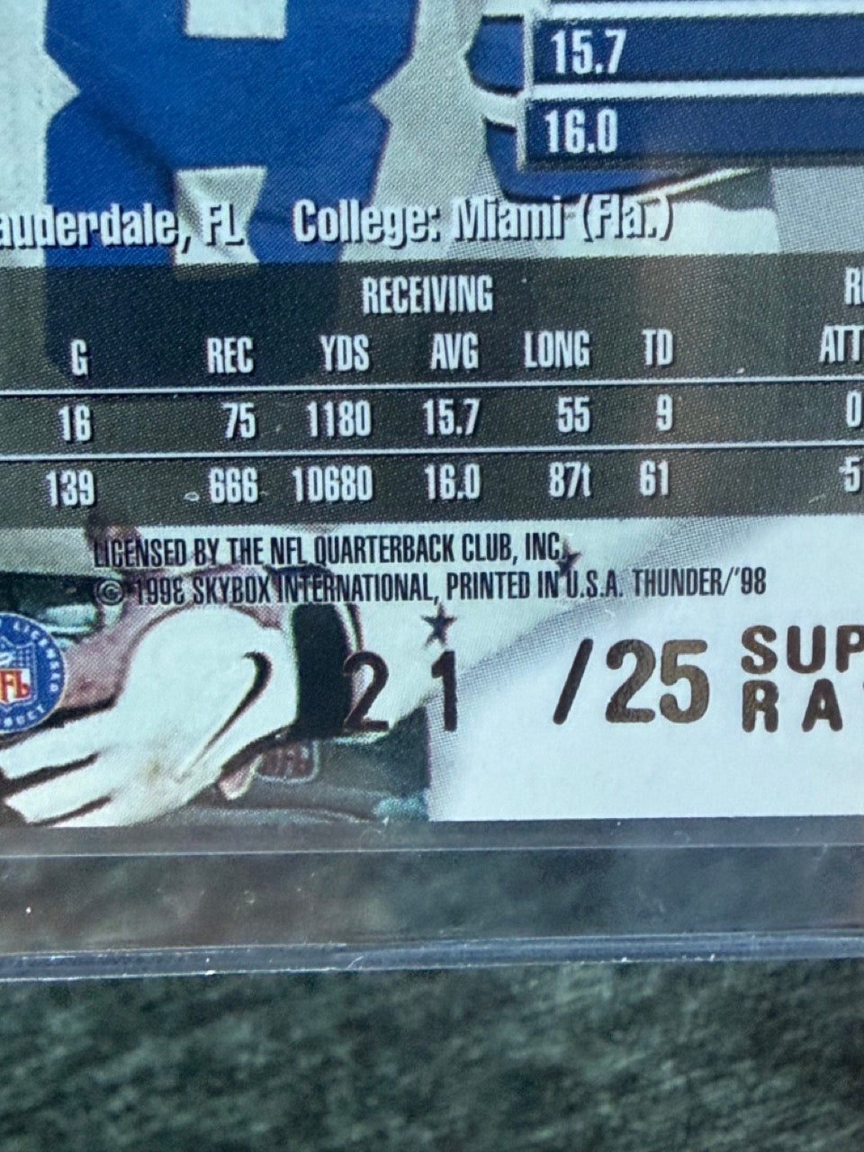 1998 Skybox Thunder Michael Irvin #174 Super Rave /25 Cowboys - zoom on serial