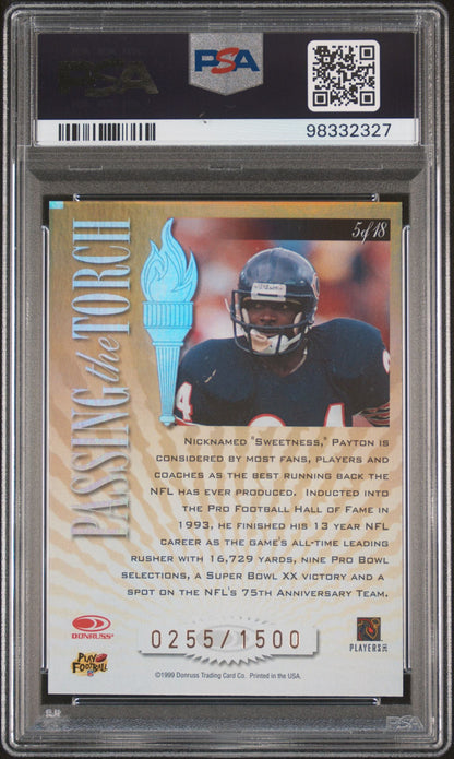 1999 Donruss Elite Walter Payton Passing The Torch #5 /1500 PSA 10 - back