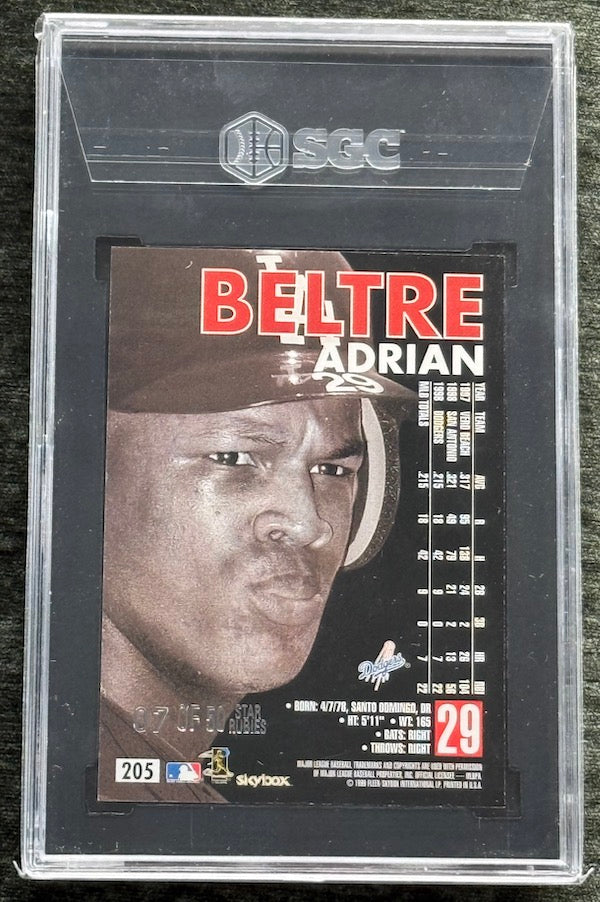 1999 SKYBOX PREMIUM #205 ADRIAN BELTRE STAR RUBIES 7/50 SGC 9 MINT - back