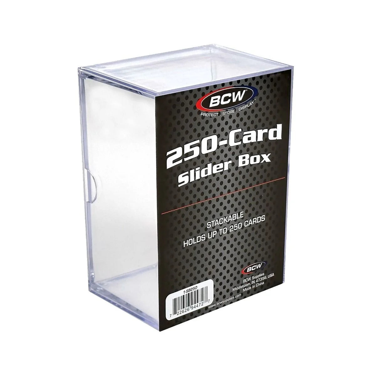 BCW Card Storage Slider Box (fits 250 standard size cards) - one empty box (closed) pictured with BCW  logo pictured