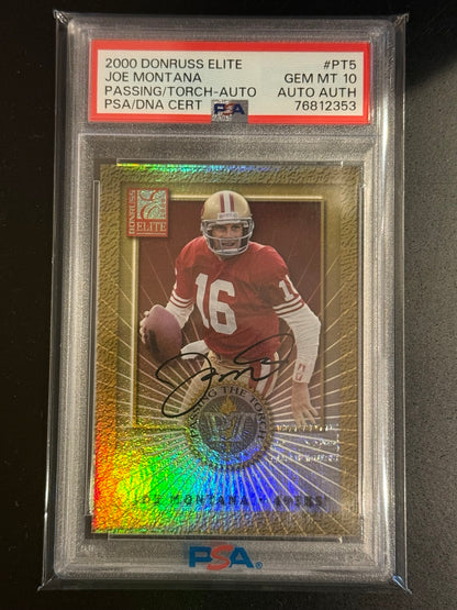2000 Donruss Elite Joe Montana Passing the Torch Auto #PT5 #77/1500 PSA 10 - front