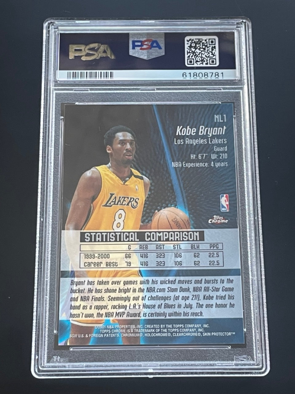 2000 Topps Chrome Kobe Bryant No Limit #NL1 PSA 9 Los Angeles Lakers - back