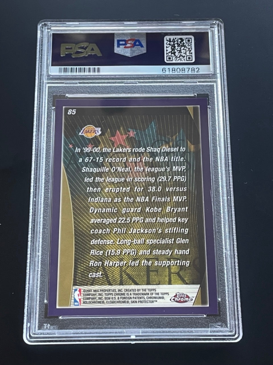 2000 Topps Chrome Los Angeles Lakers NBA Champions #85 PSA 10 - back