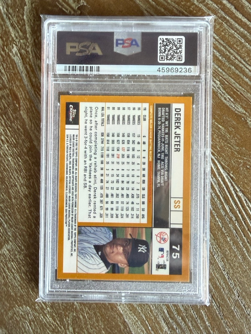 2002 Topps Chrome Derek Jeter Gold Refractor #75 PSA 9 - back