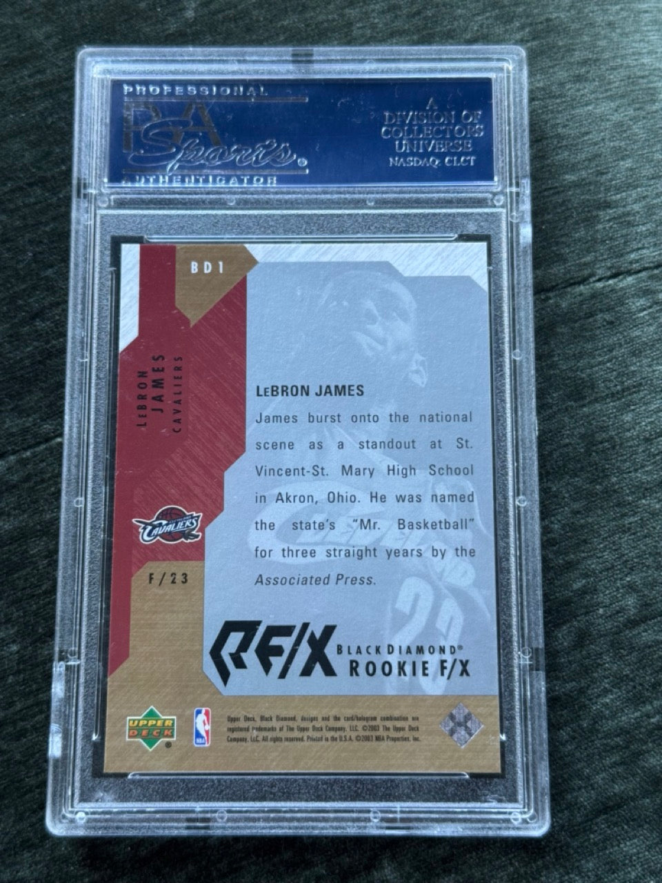 2003 Upper Deck Black Diamond LeBron James Rookie F/X #BD1 PSA 10 - back