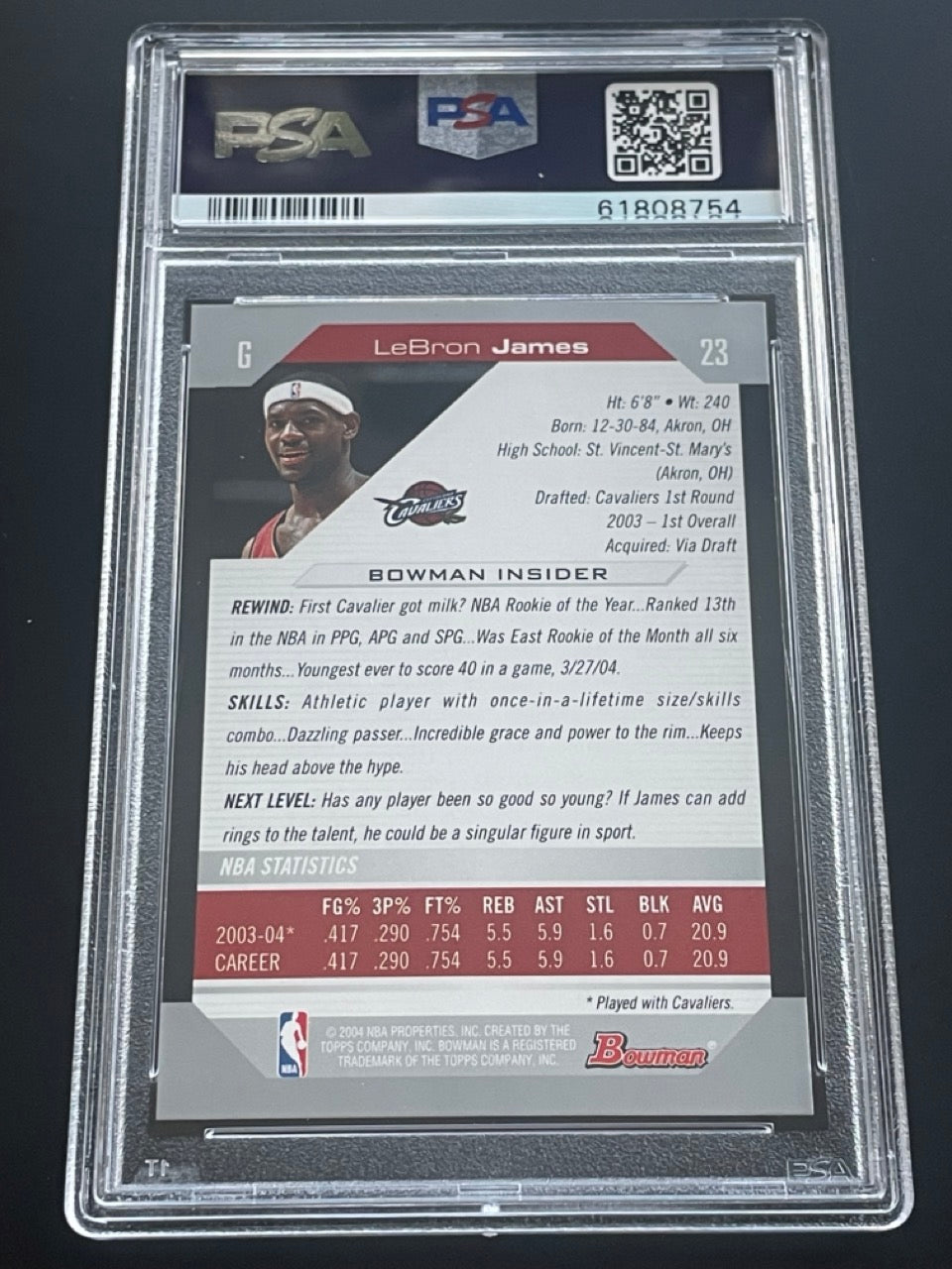 2004 Bowman LeBron James #23 PSA 10 Cleveland Cavaliers - back