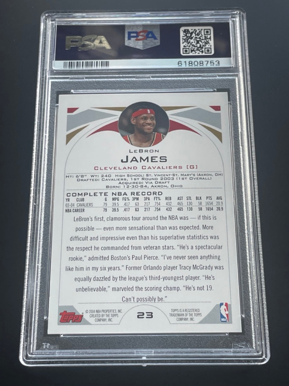 2004 Topps LeBron James #23 PSA 8 Cleveland Cavaliers - back