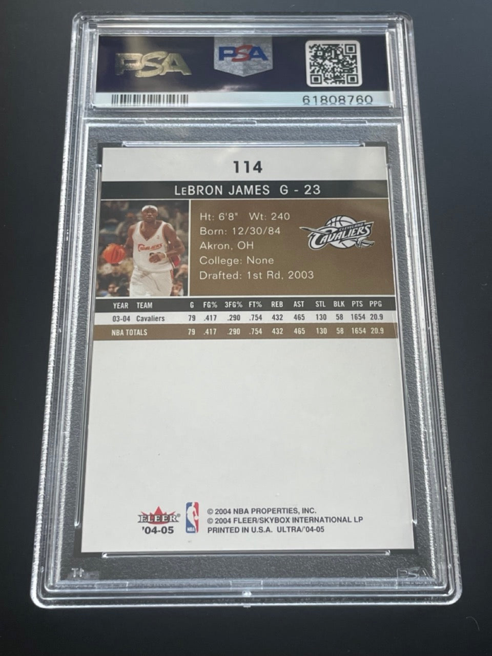 2004 Ultra LeBron James #114 PSA 9 Cleveland Cavaliers - back