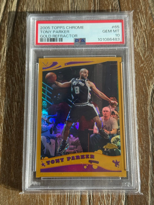 2005 Topps Chrome Tony Parker Gold Refractor #65 PSA 10 front